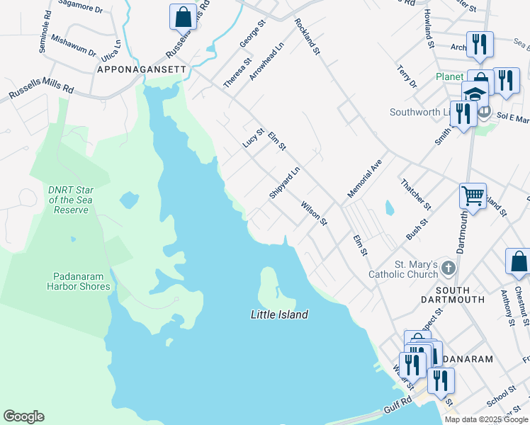 map of restaurants, bars, coffee shops, grocery stores, and more near 3 Shirley Street in Dartmouth