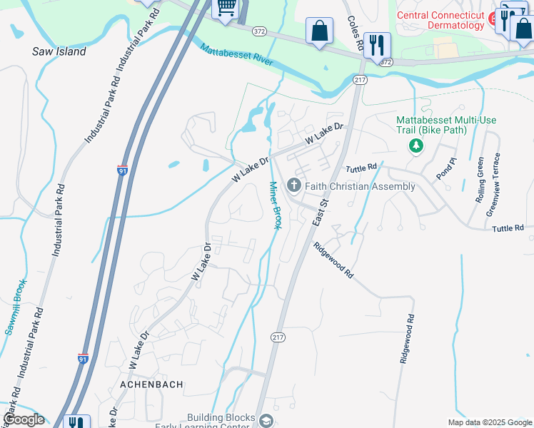 map of restaurants, bars, coffee shops, grocery stores, and more near 216 Rising Trail Drive in Middletown