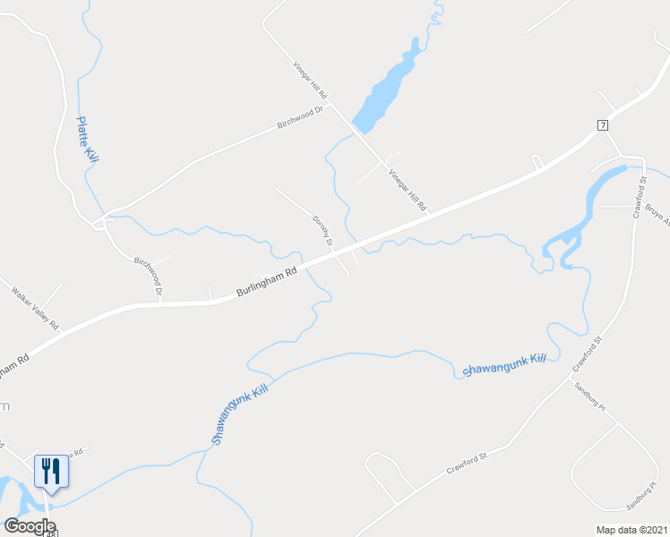 map of restaurants, bars, coffee shops, grocery stores, and more near 1020 Burlingham Rd in Pine Bush