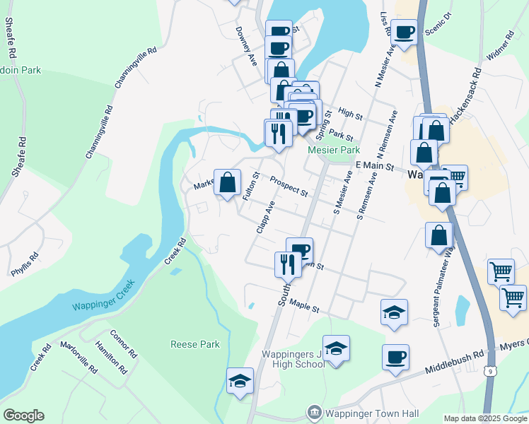 map of restaurants, bars, coffee shops, grocery stores, and more near 27 Clapp Avenue in Wappingers Falls