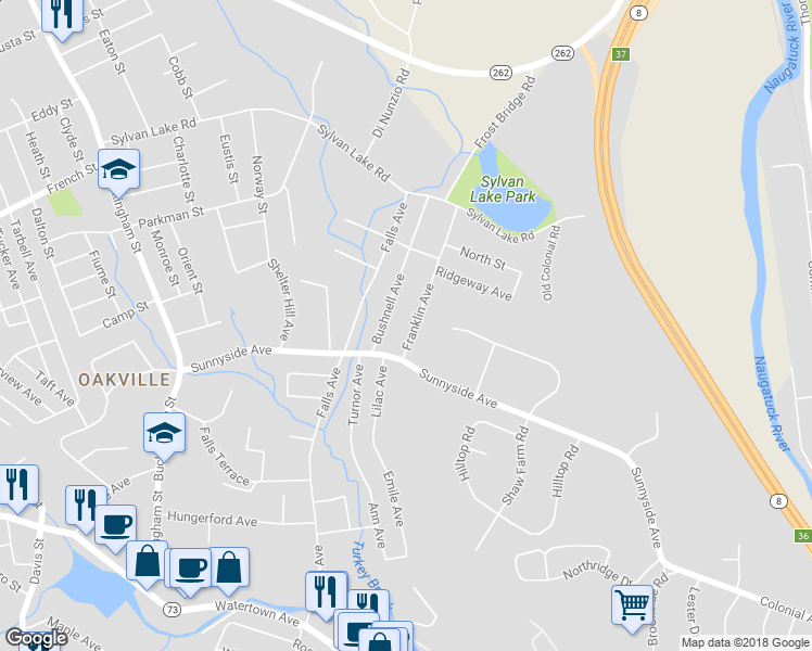 map of restaurants, bars, coffee shops, grocery stores, and more near 39 Franklin Avenue in Watertown