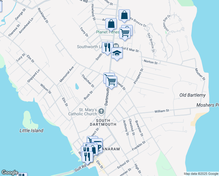 map of restaurants, bars, coffee shops, grocery stores, and more near 772 Dartmouth Street in Dartmouth