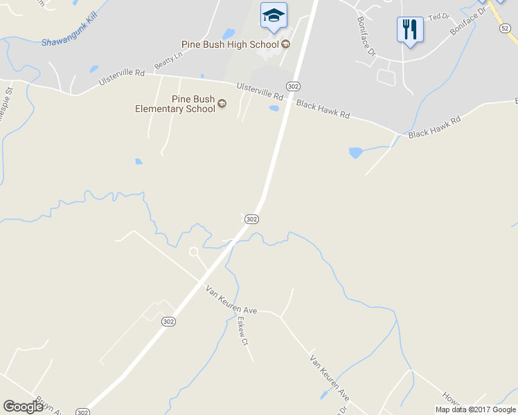 map of restaurants, bars, coffee shops, grocery stores, and more near 270 Route 302 in Pine Bush