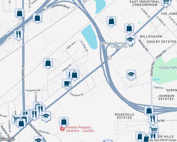 map of restaurants, bars, coffee shops, grocery stores, and more near 27801 Euclid Avenue in Euclid