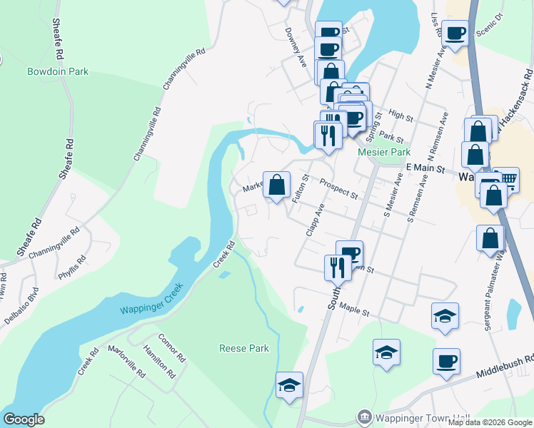 map of restaurants, bars, coffee shops, grocery stores, and more near 4 Lawrence Court in Wappingers Falls