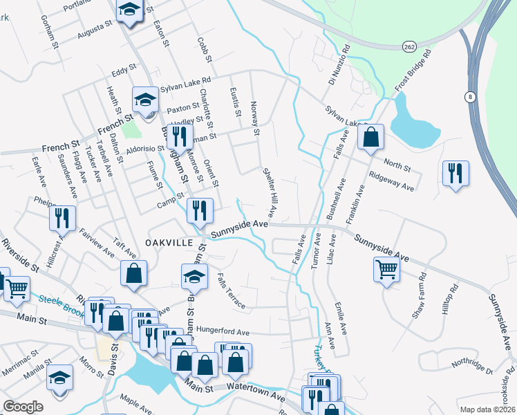 map of restaurants, bars, coffee shops, grocery stores, and more near 35 Stanley Avenue in Watertown