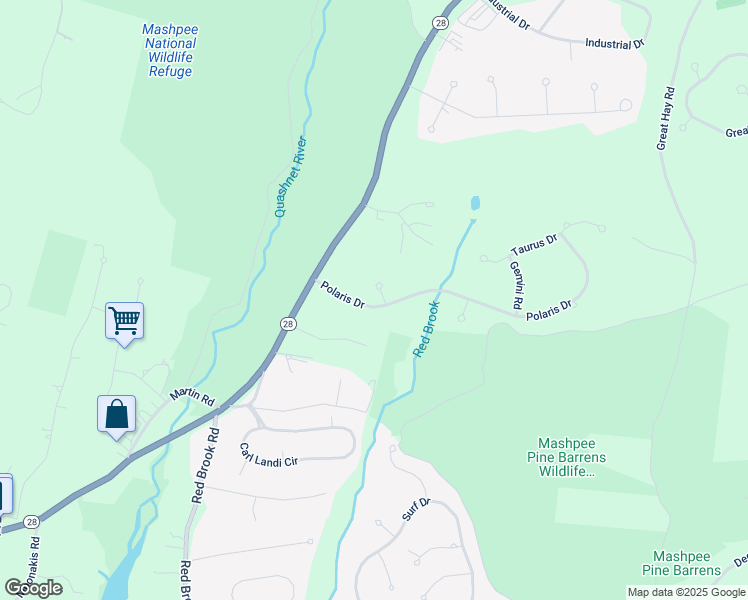 map of restaurants, bars, coffee shops, grocery stores, and more near 14 Polaris Dr in Mashpee
