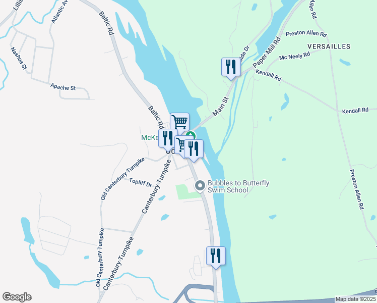 map of restaurants, bars, coffee shops, grocery stores, and more near 34 Taftville-Occum Road in Norwich