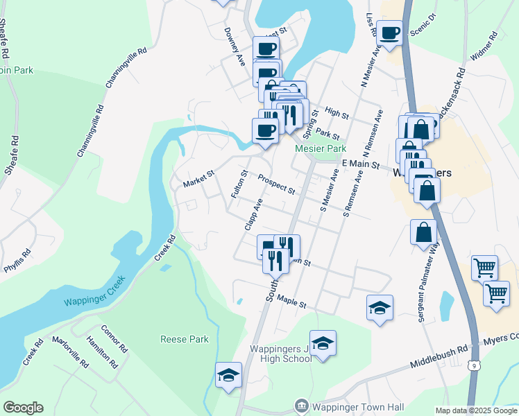 map of restaurants, bars, coffee shops, grocery stores, and more near 27 Clapp Avenue in Wappingers Falls