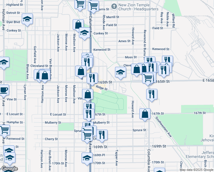 map of restaurants, bars, coffee shops, grocery stores, and more near 911 Ridge St in Hammond