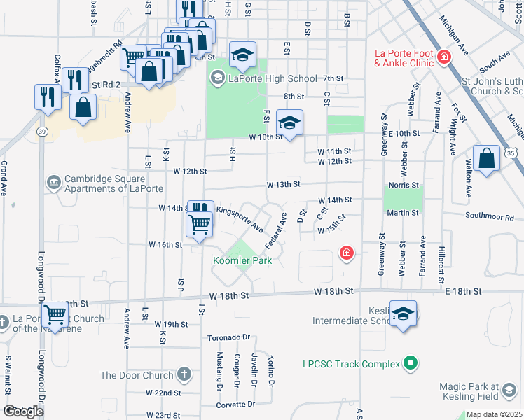 map of restaurants, bars, coffee shops, grocery stores, and more near 1362 Kingsporte Ln in La Porte