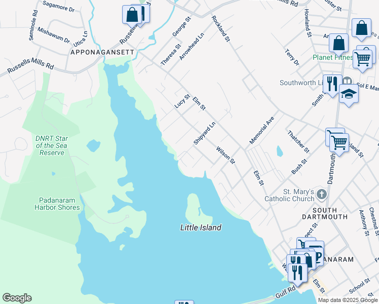 map of restaurants, bars, coffee shops, grocery stores, and more near 3 Shirley Street in Dartmouth