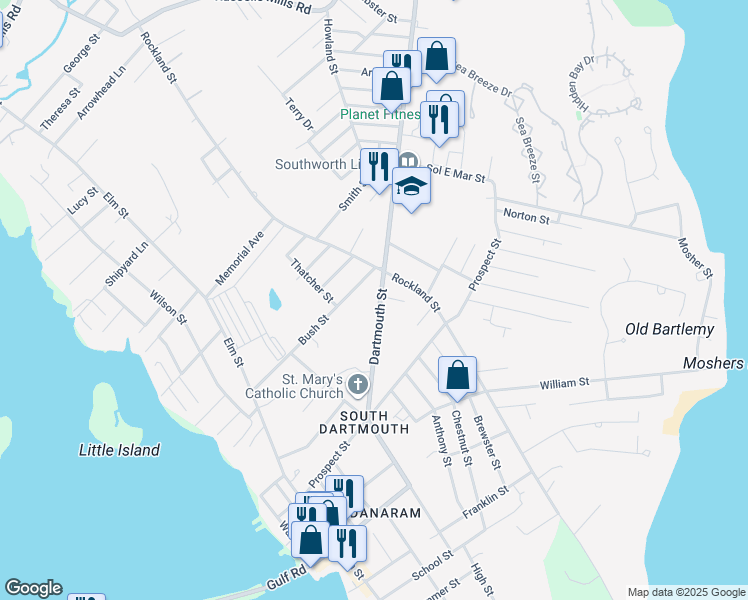 map of restaurants, bars, coffee shops, grocery stores, and more near 772 Dartmouth Street in Dartmouth