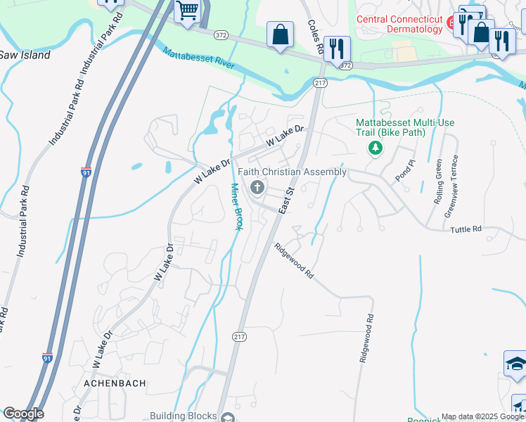 map of restaurants, bars, coffee shops, grocery stores, and more near 100 Grandview Drive in Middletown