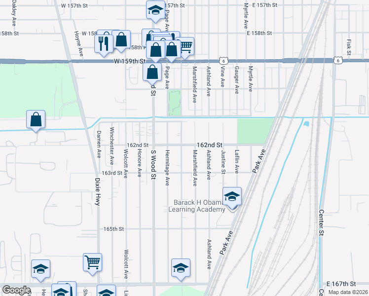 map of restaurants, bars, coffee shops, grocery stores, and more near 16205 Paulina Street in Markham
