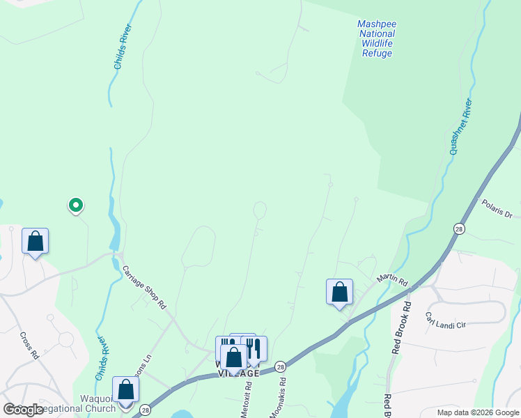 map of restaurants, bars, coffee shops, grocery stores, and more near 102 Altons Lane in Falmouth