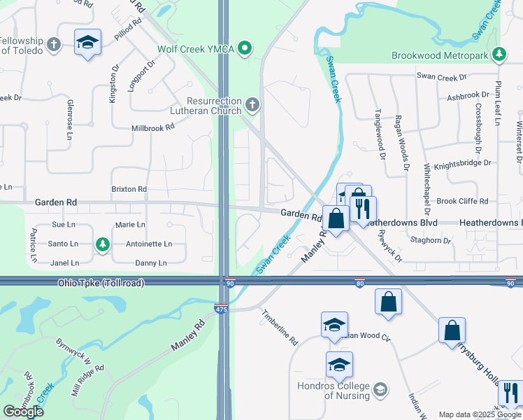 map of restaurants, bars, coffee shops, grocery stores, and more near Garden Rd & S Holland Sylvania Rd in Lucas