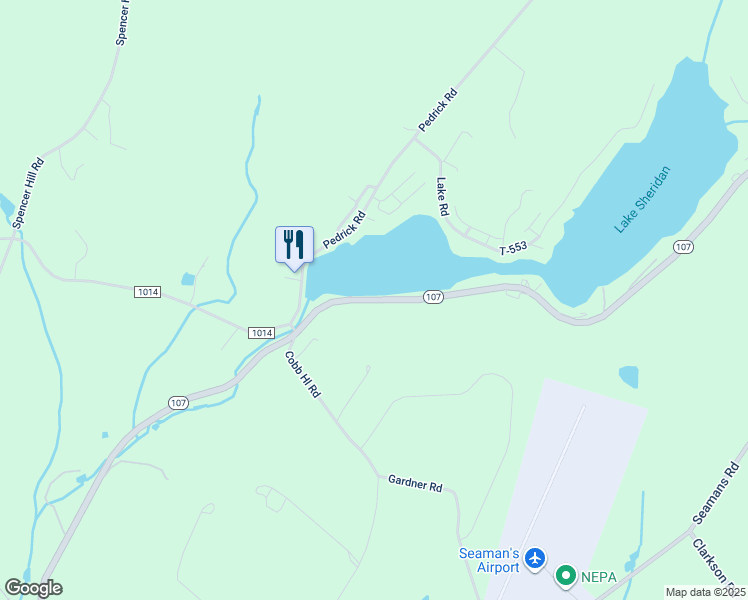 map of restaurants, bars, coffee shops, grocery stores, and more near Highway 107 in Nicholson