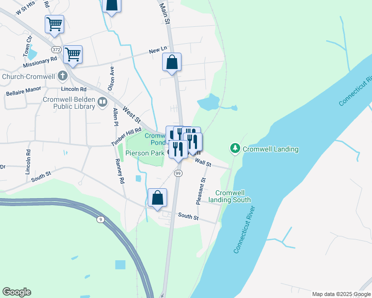 map of restaurants, bars, coffee shops, grocery stores, and more near in Cromwell