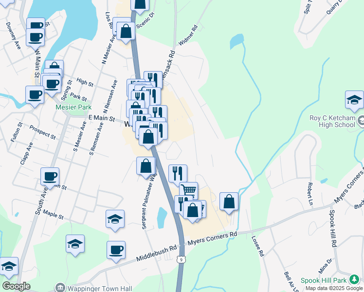 map of restaurants, bars, coffee shops, grocery stores, and more near 1548 U.S. 9 in Wappingers Falls