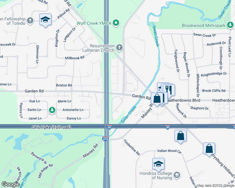 map of restaurants, bars, coffee shops, grocery stores, and more near in Lucas County