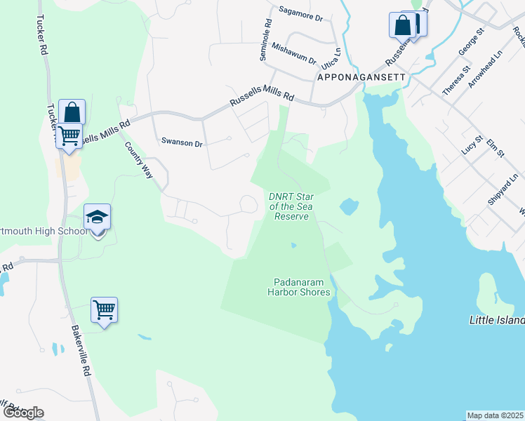 map of restaurants, bars, coffee shops, grocery stores, and more near 71 Country Way in Dartmouth