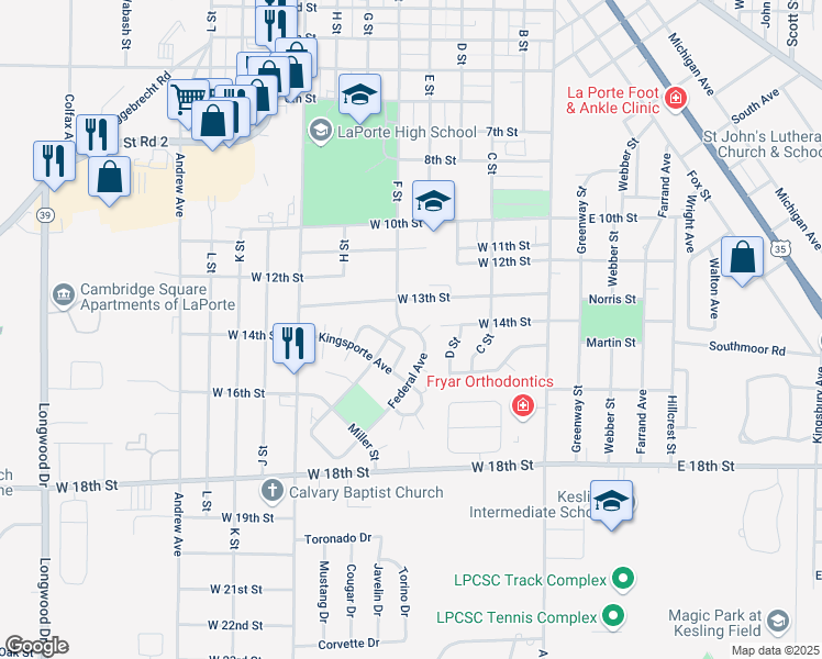 map of restaurants, bars, coffee shops, grocery stores, and more near 1362-1382 Kingsporte Ln in La Porte