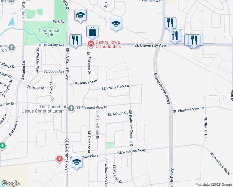 map of restaurants, bars, coffee shops, grocery stores, and more near 640 Southeast Woodcreek Drive in Waukee