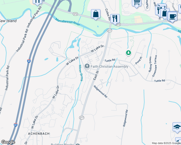 map of restaurants, bars, coffee shops, grocery stores, and more near 17 Burgundy Hill Lane in Middletown