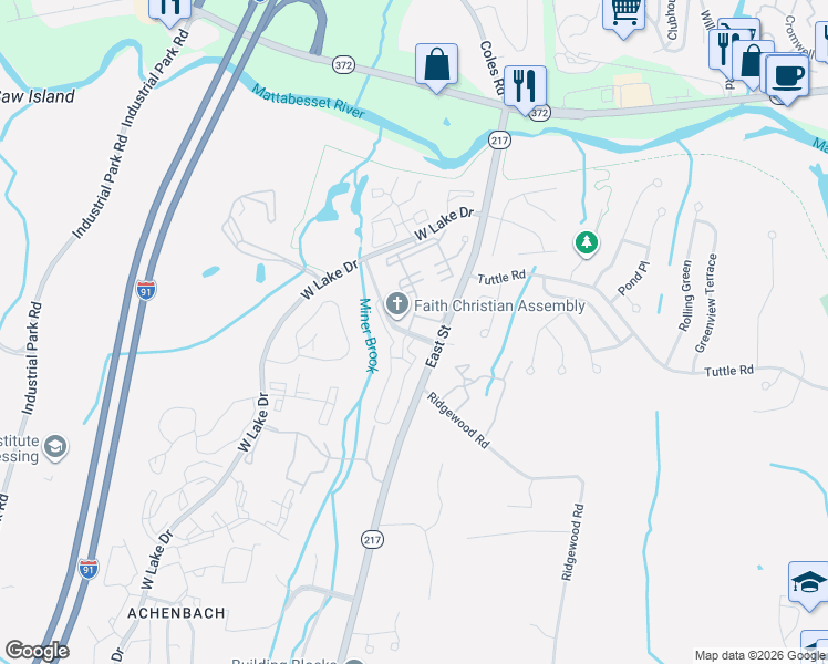 map of restaurants, bars, coffee shops, grocery stores, and more near 100 Grandview Drive in Middletown
