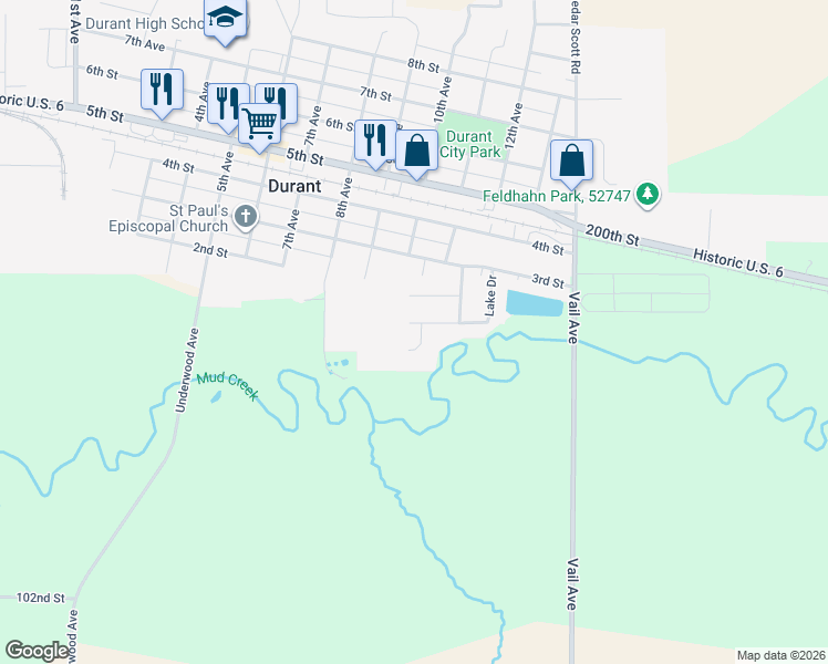 map of restaurants, bars, coffee shops, grocery stores, and more near 911 Meadow Lane in Durant