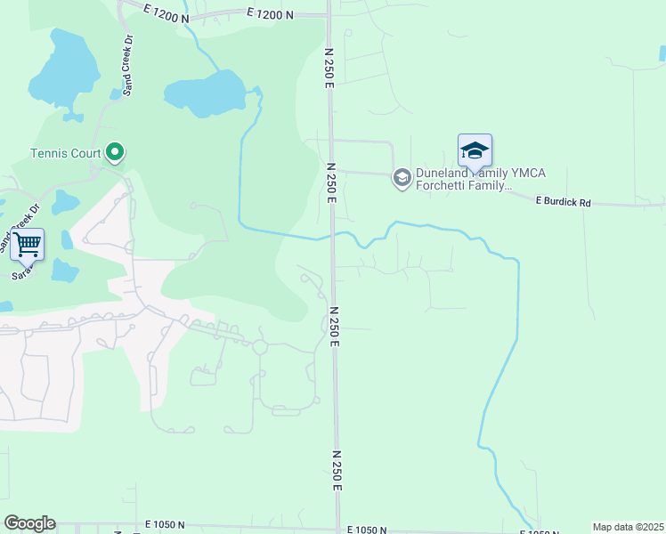 map of restaurants, bars, coffee shops, grocery stores, and more near 1104 North 250 East in Chesterton