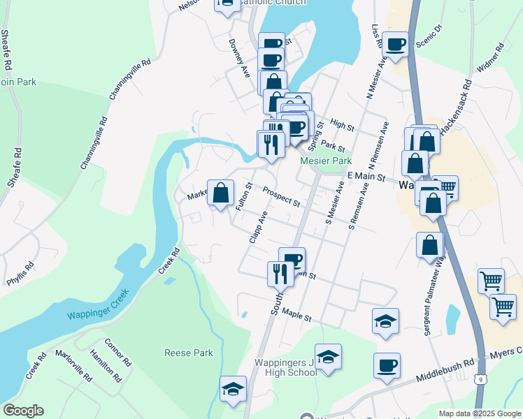 map of restaurants, bars, coffee shops, grocery stores, and more near 27 Clapp Avenue in Wappingers Falls