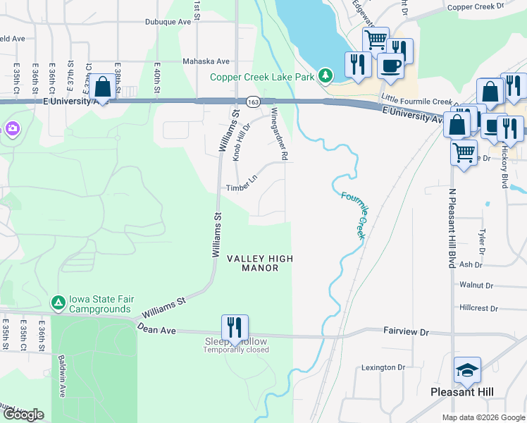 map of restaurants, bars, coffee shops, grocery stores, and more near 4207 Enden Lane in Des Moines