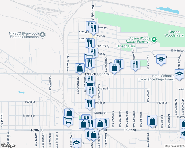 map of restaurants, bars, coffee shops, grocery stores, and more near in Hammond