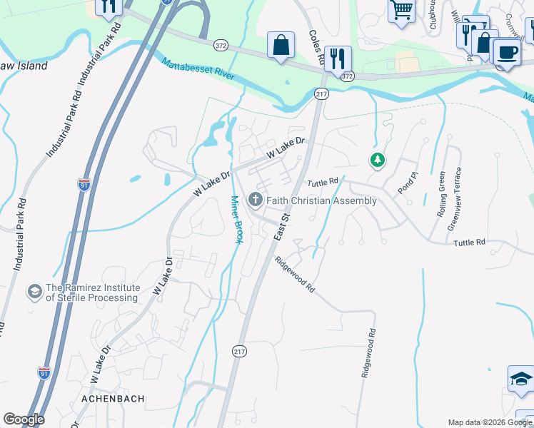 map of restaurants, bars, coffee shops, grocery stores, and more near 100 Grandview Drive in Middletown