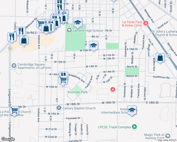 map of restaurants, bars, coffee shops, grocery stores, and more near 1311 Federal Avenue in La Porte
