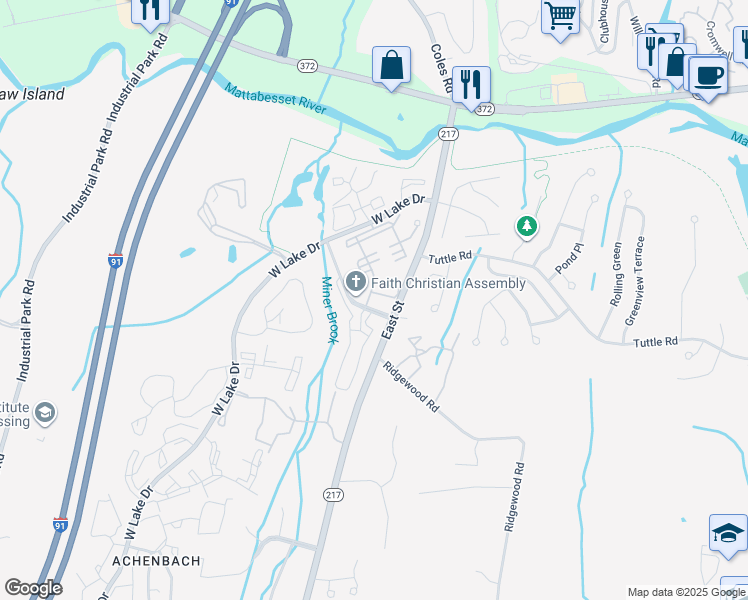 map of restaurants, bars, coffee shops, grocery stores, and more near 100 Grandview Drive in Middletown