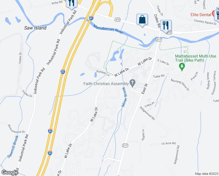 map of restaurants, bars, coffee shops, grocery stores, and more near 59 Rising Trail Drive in Middletown