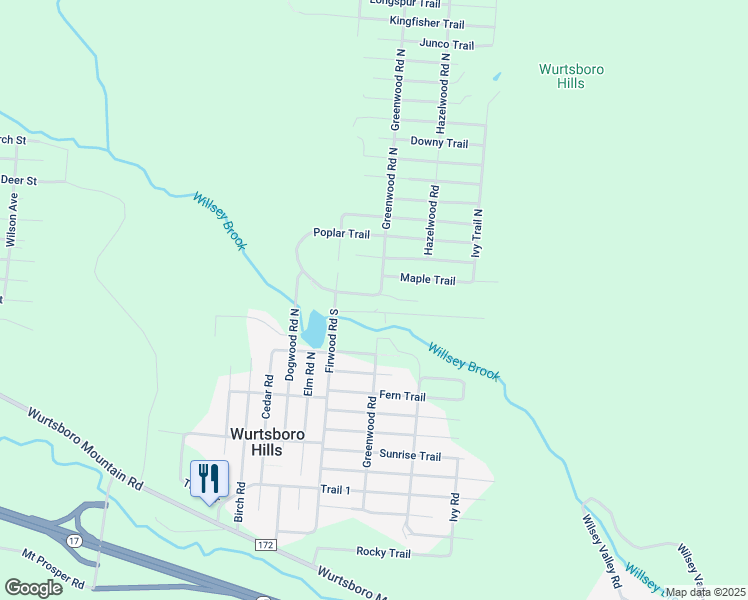 map of restaurants, bars, coffee shops, grocery stores, and more near 12 Locust Trail in Wurtsboro