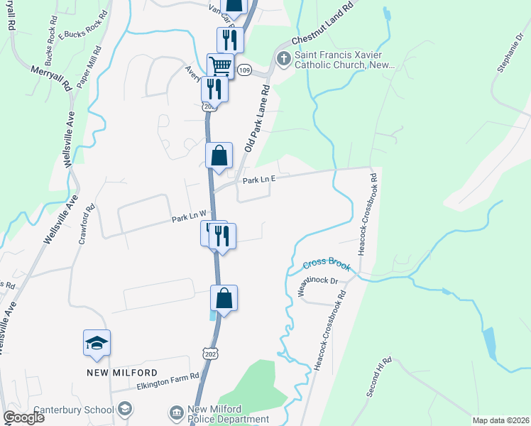map of restaurants, bars, coffee shops, grocery stores, and more near 9 Bradbury Road in New Milford
