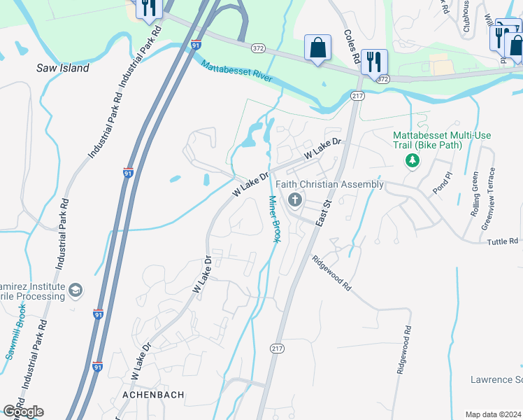 map of restaurants, bars, coffee shops, grocery stores, and more near 130 Rising Trail Drive in Middletown
