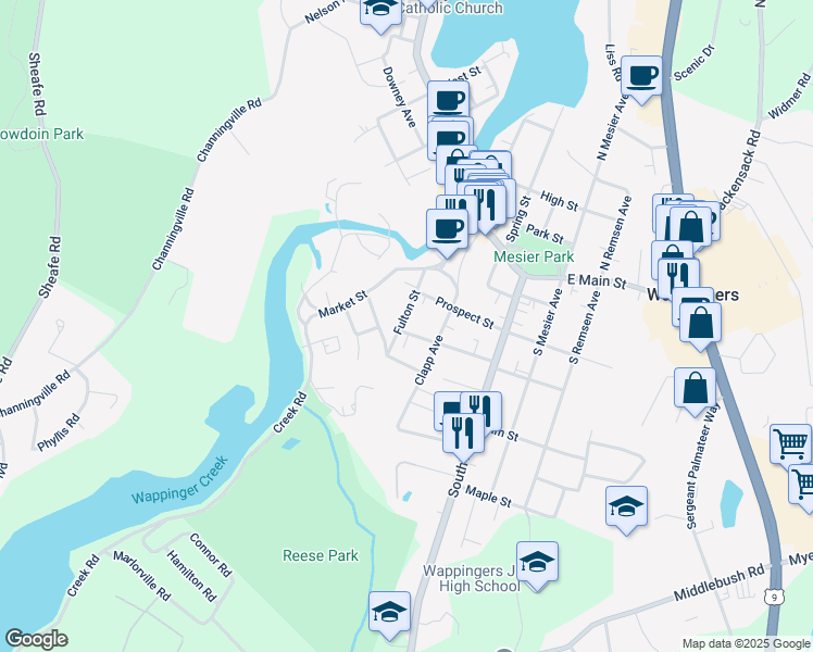 map of restaurants, bars, coffee shops, grocery stores, and more near 10 Dutchess Avenue in Wappingers Falls