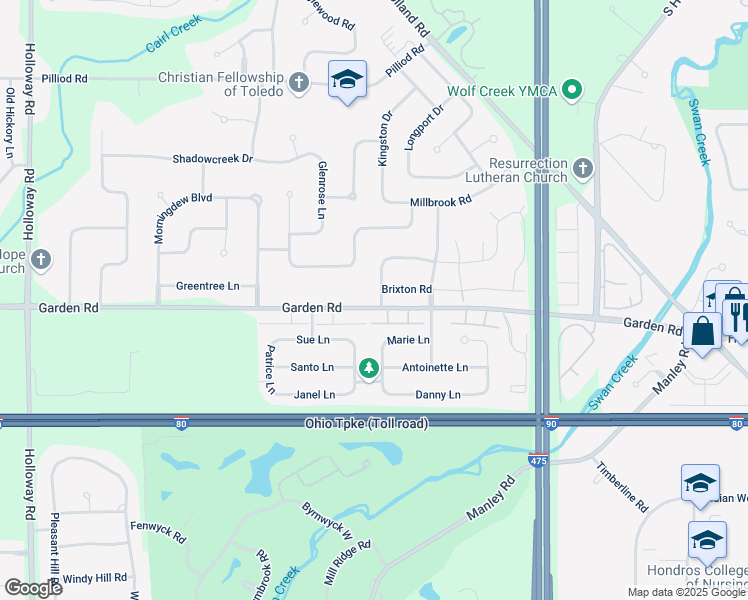 map of restaurants, bars, coffee shops, grocery stores, and more near 2426 Kenmoore Road in Maumee