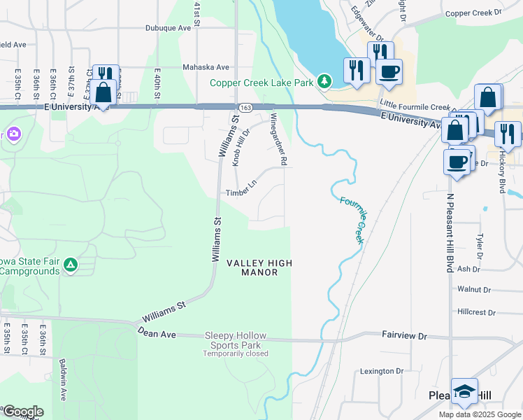 map of restaurants, bars, coffee shops, grocery stores, and more near 4169 Timber Lane in Des Moines