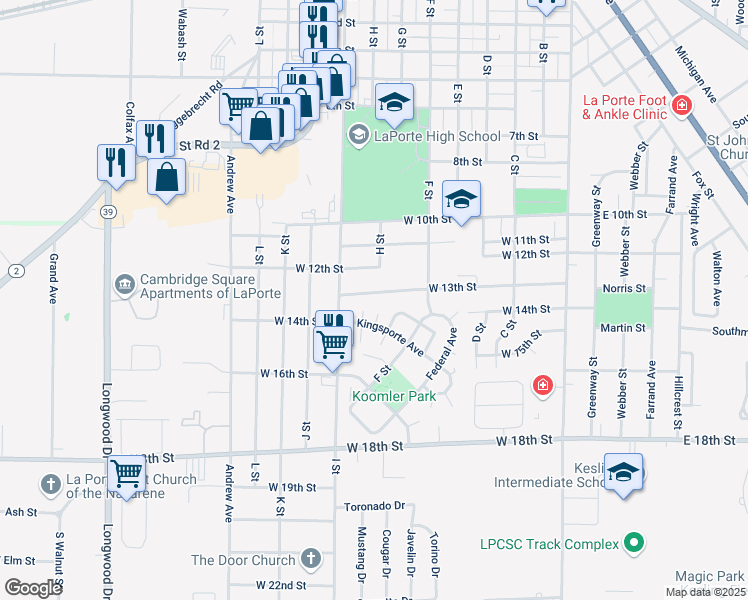 map of restaurants, bars, coffee shops, grocery stores, and more near 601-899 W 13th St in La Porte