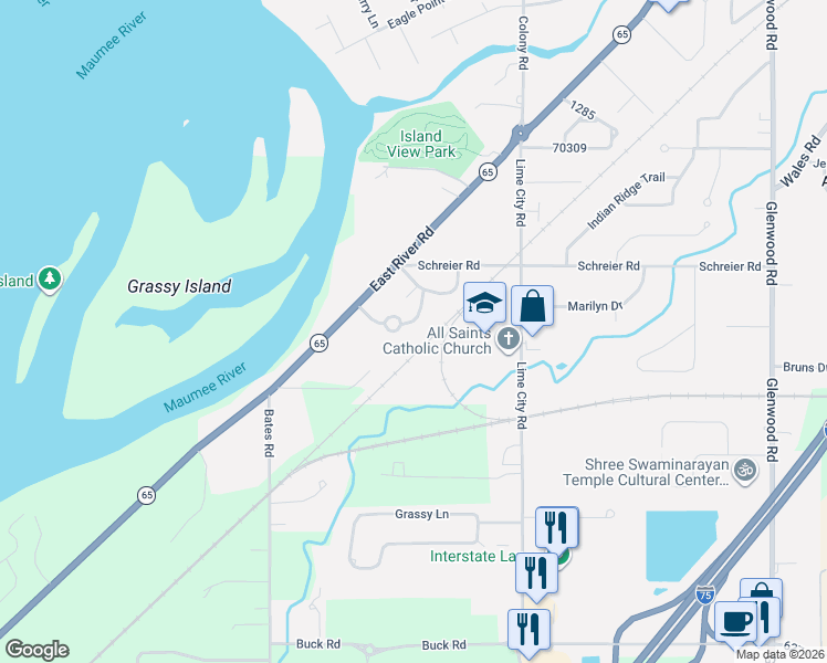 map of restaurants, bars, coffee shops, grocery stores, and more near 156 Rosedale Place in Rossford