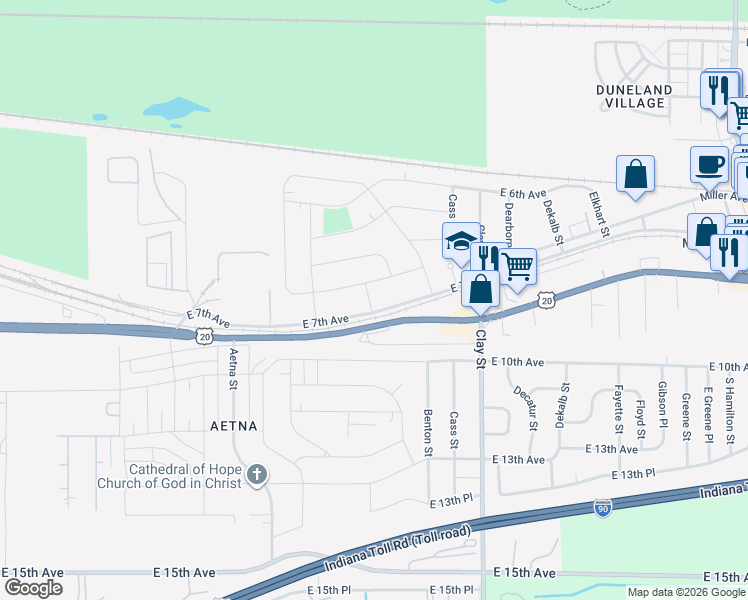 map of restaurants, bars, coffee shops, grocery stores, and more near 667 State Street in Gary