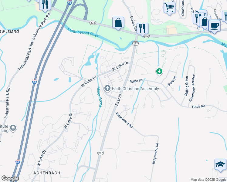 map of restaurants, bars, coffee shops, grocery stores, and more near 135 Burgundy Hill Lane in Middletown