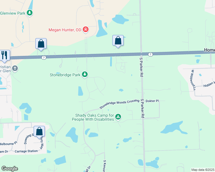 map of restaurants, bars, coffee shops, grocery stores, and more near 16067 Penny Lane in Homer Glen
